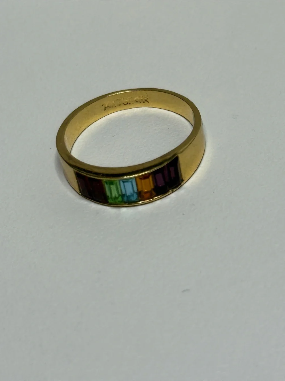 14KT GE Rainbow Baguette Crystal Band Ring Electroplate Multicolored Stack Ring